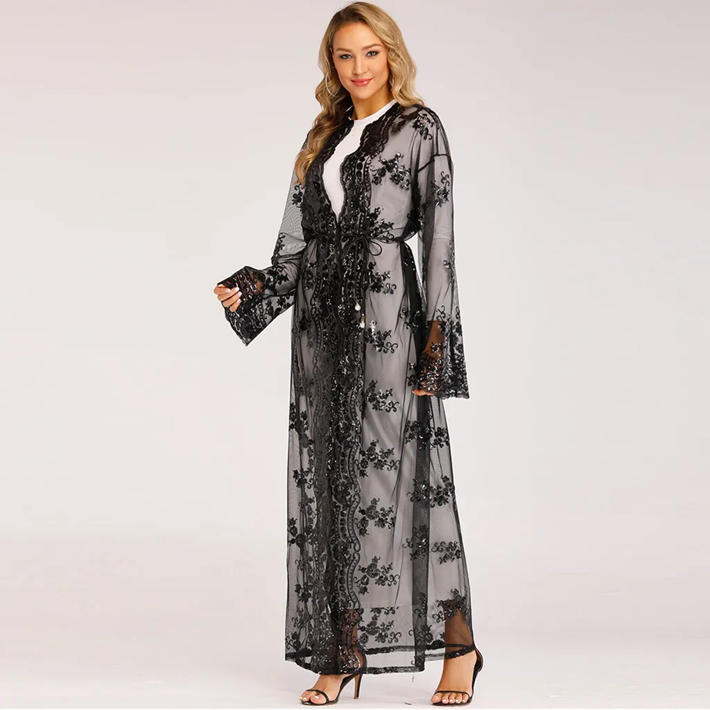 Женское мусульманское платье с пайетками Abaya высокого класса Исламская