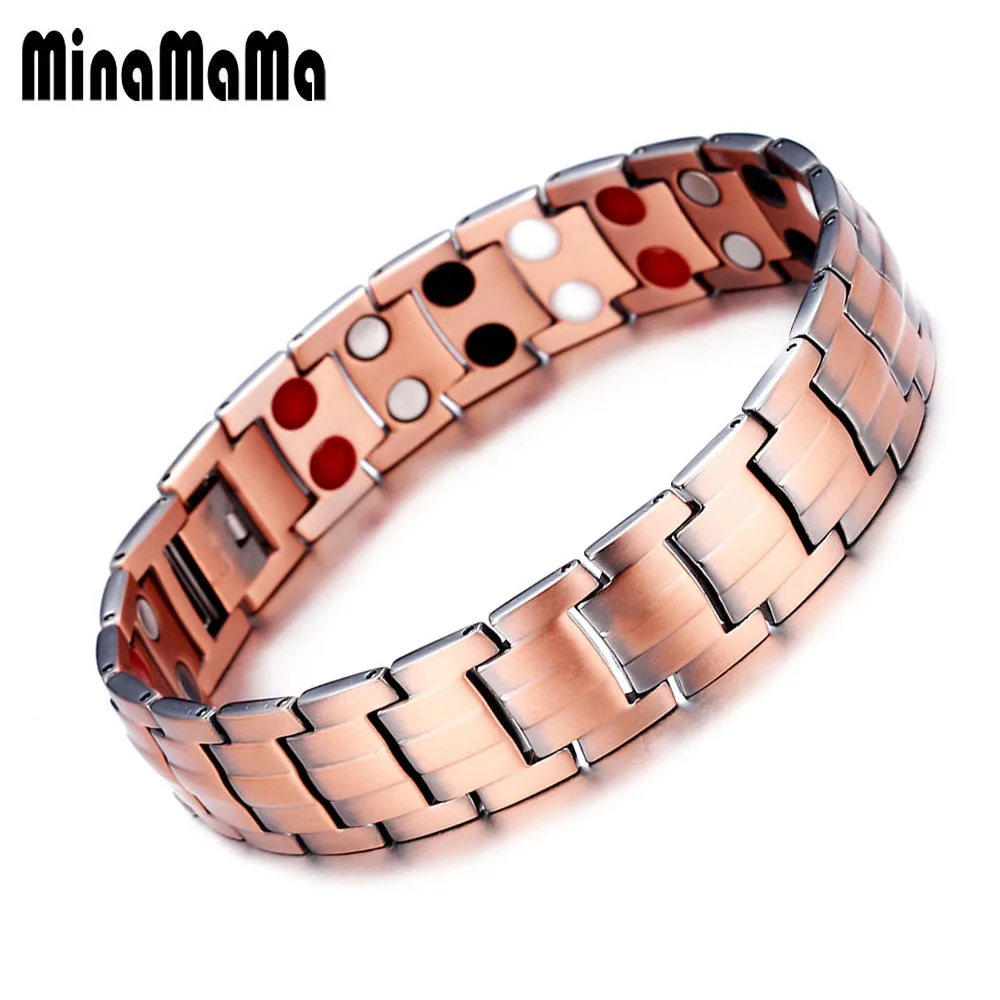 

Vintage Pure Copper Double Row Energy Germanium Magnetic Bracelet For Men Arthritis Therapy Chain Link Bracelets Men's Jewelry