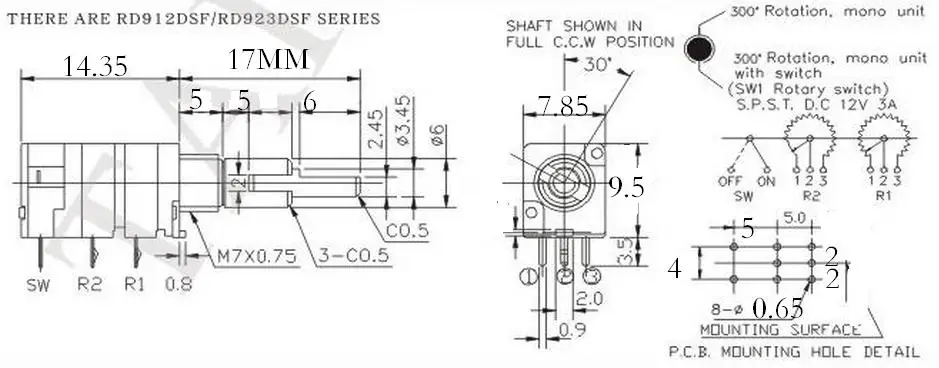 2 шт./лот HT двойной ременной переключатель потенциометр A50KB10K два вида осей