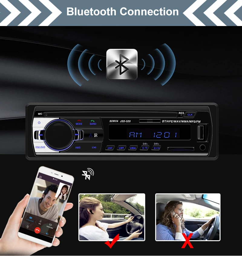 24 В Автомобильная магнитола, стерео Bluetooth JSD520, 1 Din, FM, Aux вход, приемник, SD, USB, MP3, ISO разъем, Авторадио, oto teypleri