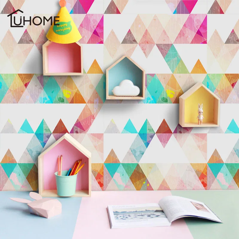 Цветная треугольная настенная бумага в скандинавском стиле с геометрическим