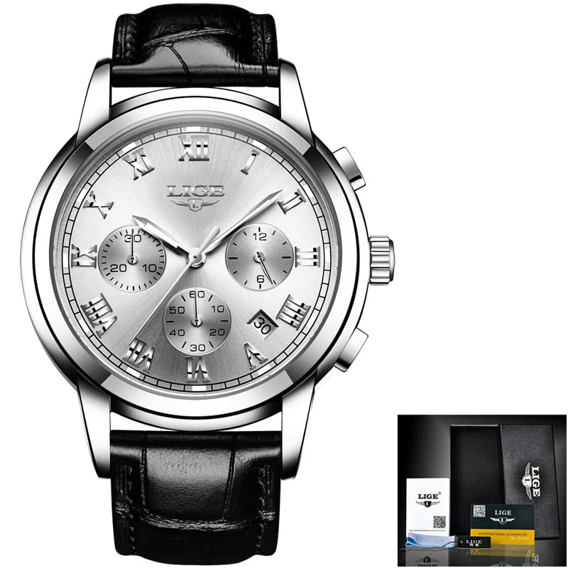 silver white L Новые часы мужские роскошные брендовые LIGE с хронографом мужские спортивные часы водонепроницаемые полностью Стальные кварцевые мужские часы Relogio Masculino - Цвет: silver white L