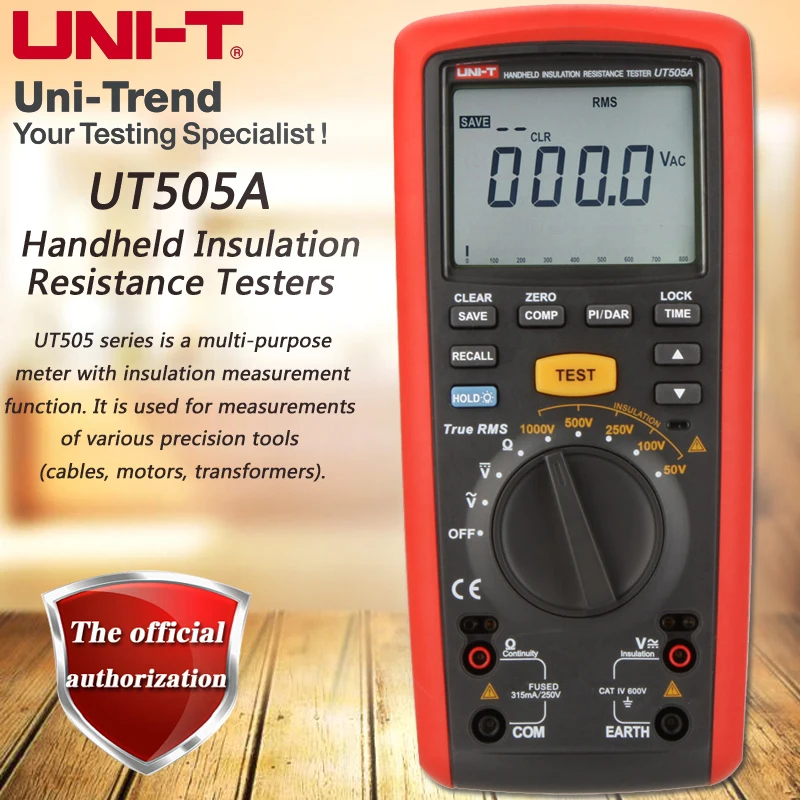 

UNI-T UT505A Handheld Insulation Resistance Tester True RMS Insulation Resistance Multimeter 1000V Megohmmeter LCD Backlight