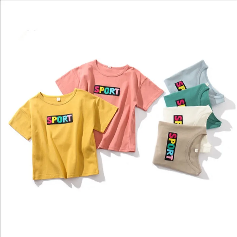 

Boys & Girls Summer T shirt Casual Letters Printed Short Sleeve Shirts Children's Clothes Bottom Shirts 100-140 6 Colors