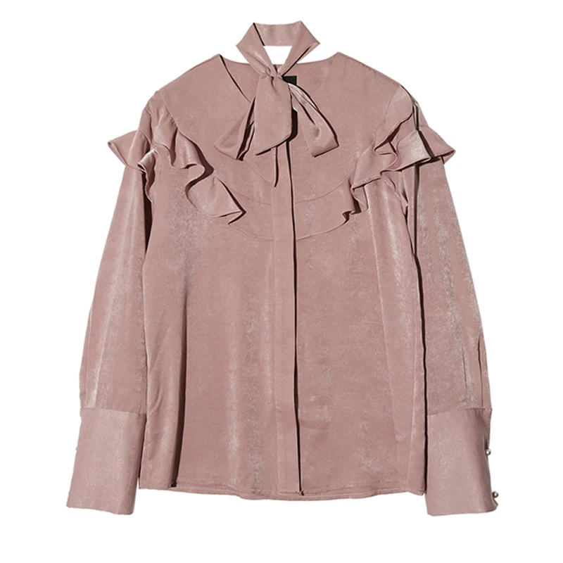 Fashion Stand Collar Bow-belt Ruffles Women Blouses Shirt Full Sleeve Vintage Peplum Tops Summer Blusas femme 2018 |