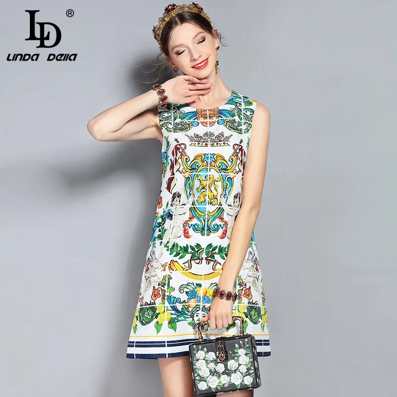 Женское подиумное платье без рукавов LD LINDA DELLA винтажное с цветочным принтом и