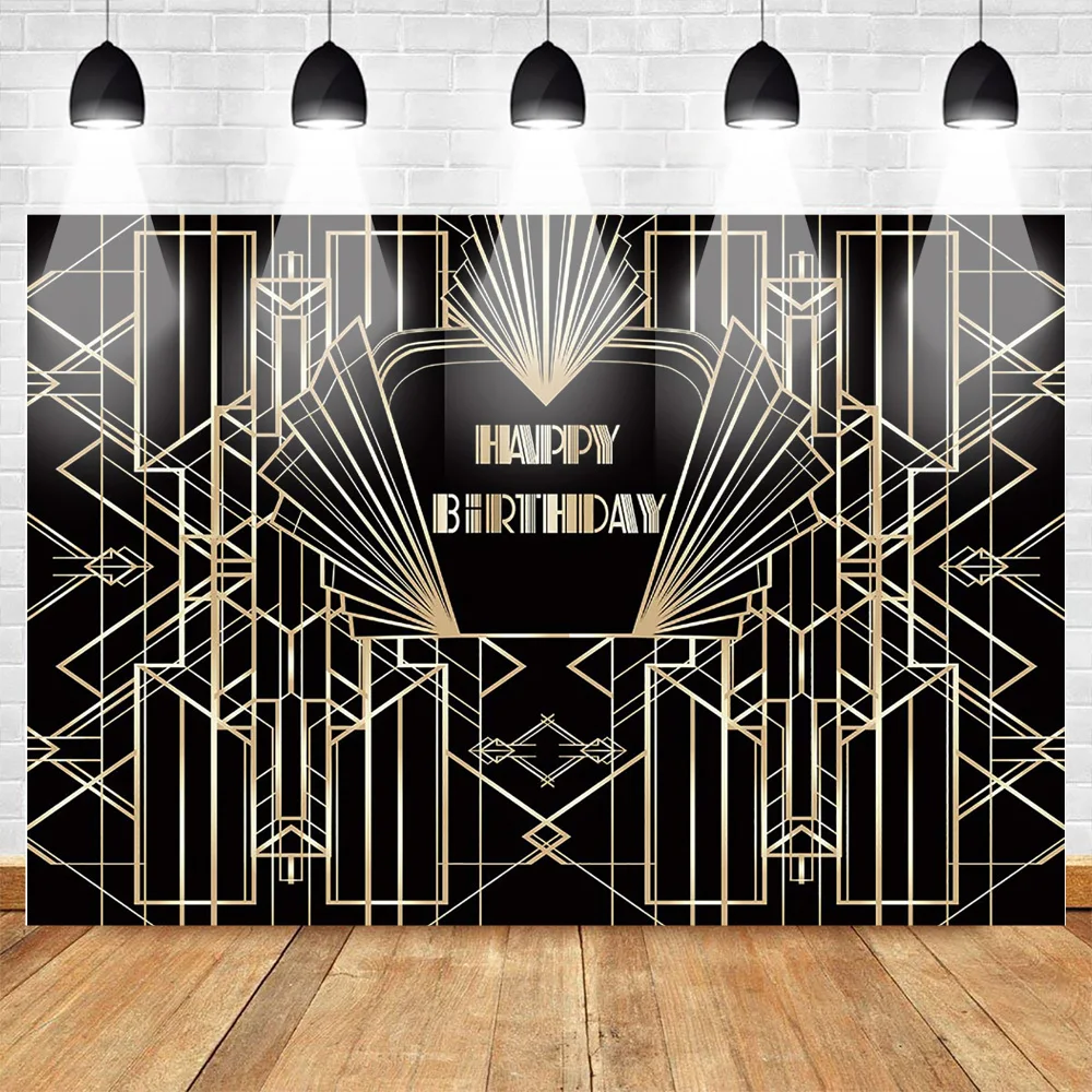 

Mehofoto Gatsby Birthday Backdrop Retro Great Gatsby Photography Backdrop Happy Birthday Black Gold Photo Background Party