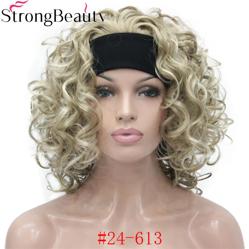 StrongBeauty Короткие вьющиеся синтетические парики с повязкой на голову женские черные/красные/светлые/коричневые парики 3/4 половина парик для женщин