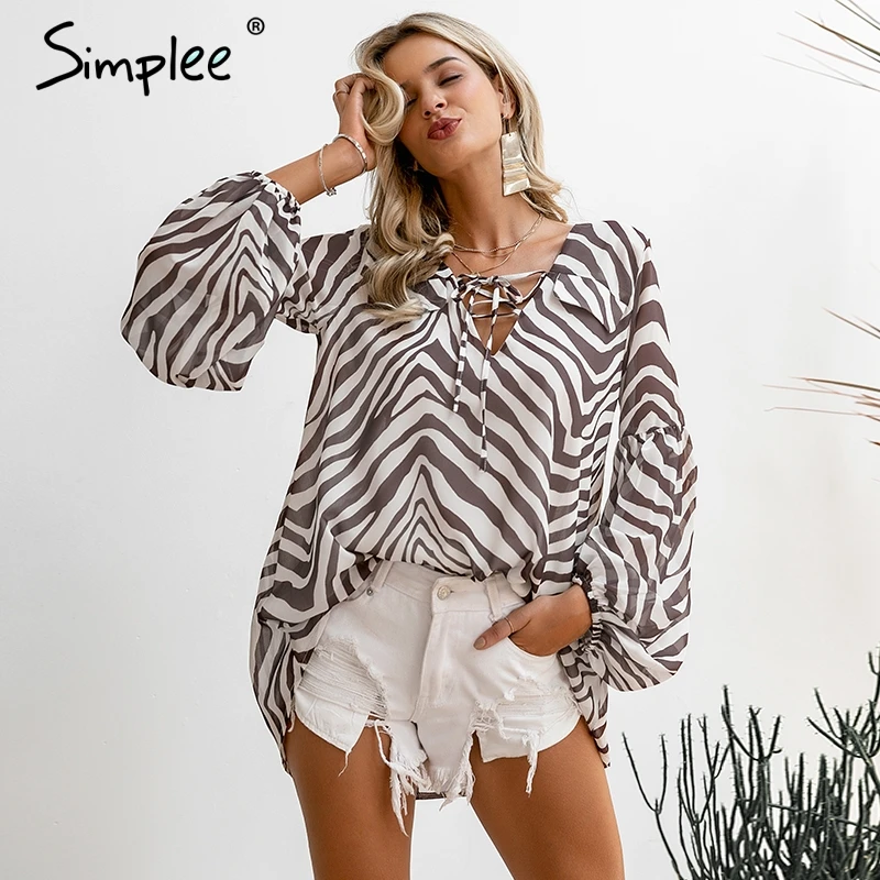 Женская блуза Simplee с принтом полос зебры женская элегантная рубашка больших