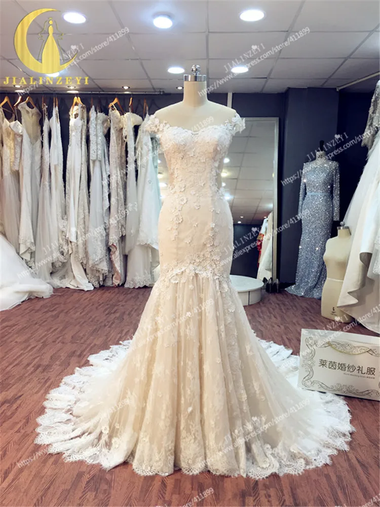 JIALINZEYI сексуальное кружевное свадебное платье цвета шампанского с открытой