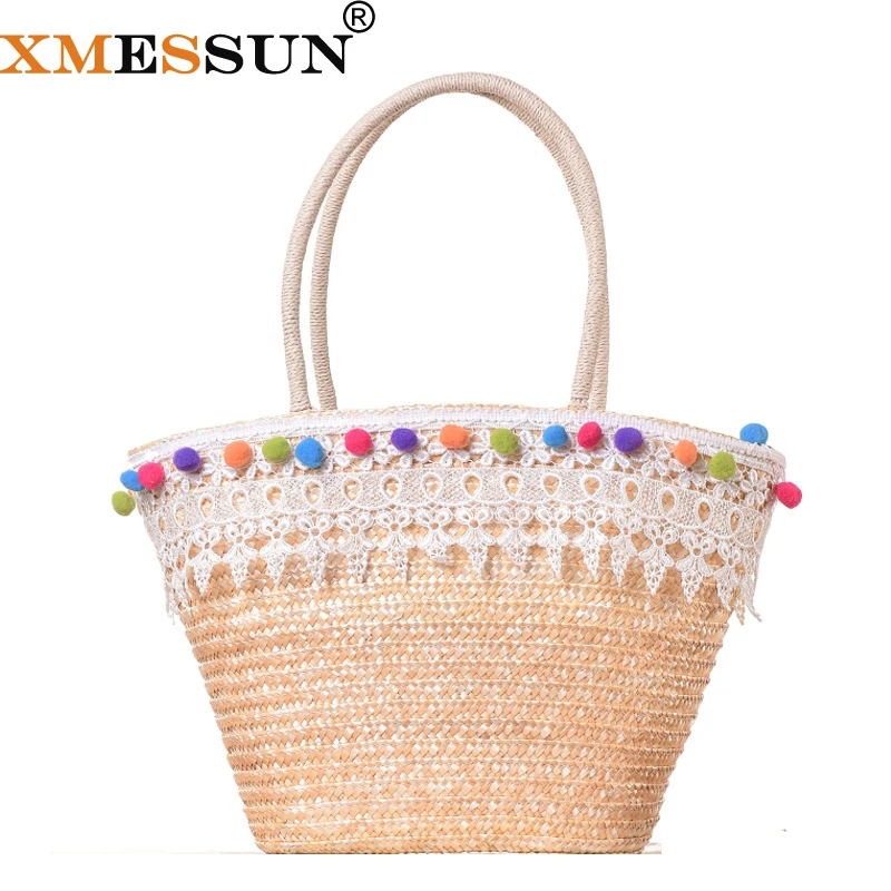 XMESSUN 2021 вязаная Соломенная Сумка летние кружевные богемные модные женские сумки