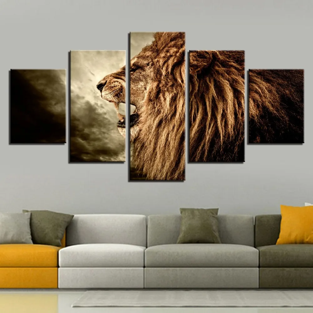 HD печать плаката рамки для гостиной стены искусства 5 шт. Воющий Лев холст картины
