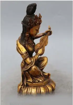 9 &quotТибет Буддизм классический Чистая Бронзовый Резные лютни Пипа Кван-Инь