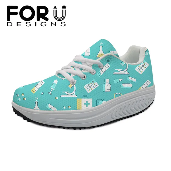 FORUDESIGNS/Женская обувь для медсестры с сетчатым верхом; весенние женские туфли на плоской платформе, визуально увеличивающие рост, с 3D принтом - Цвет: H9438AS