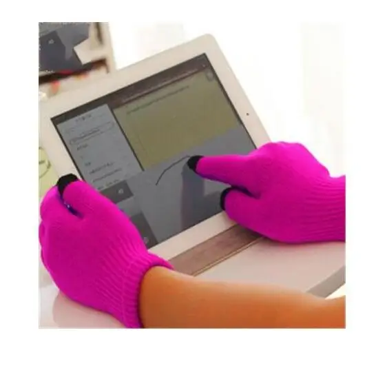Fuchsia Fashion Female Wool Knitting Touched Screen Gloves Winter Women Warm Full Finger Gloves Stretch Warm Guantes Knit Mitten - Цвет: Fuchsia