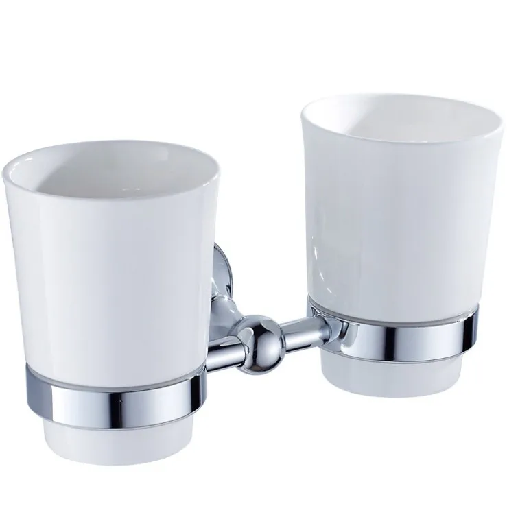 Латунный Серебряный держатель для зубной щетки|bathroom accessories|double cup holderbrass toothbrush holder