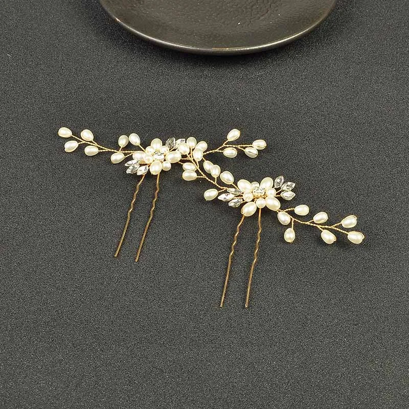Золотые цветные шпильки с жемчугом 2 шт. ручная работа украшения для волос на