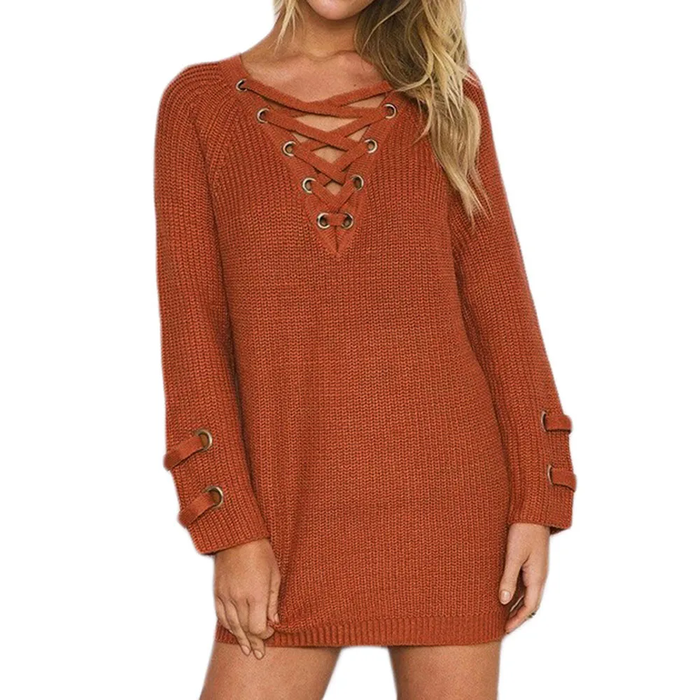 2018 осенние пуловеры для женщин вязаный свитер на шнуровке полосатый бандаж