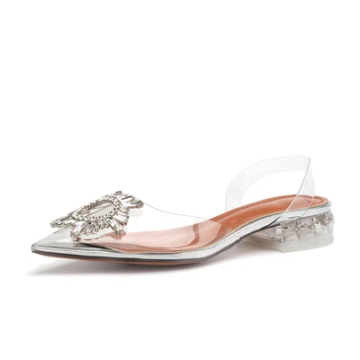 Heel height 2cm Прозрачная обувь из ПВХ с украшением в виде кристаллов; Новинка года; Летние Необычные Босоножки на каблуке с острым носком; шикарные женские вечерние туфли - Цвет: Heel height 2cm