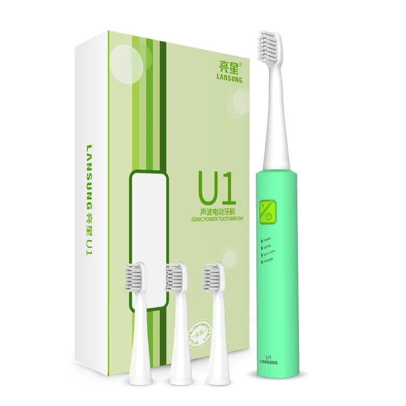 U1 all green 4head LANSUNG USB звуковая электрическая зубная щетка для взрослых ультра звуковая зубная щетка перезаряжаемая 4 головки для зубных щеток Замена отбеливание U1 - Цвет: U1 all green 4head