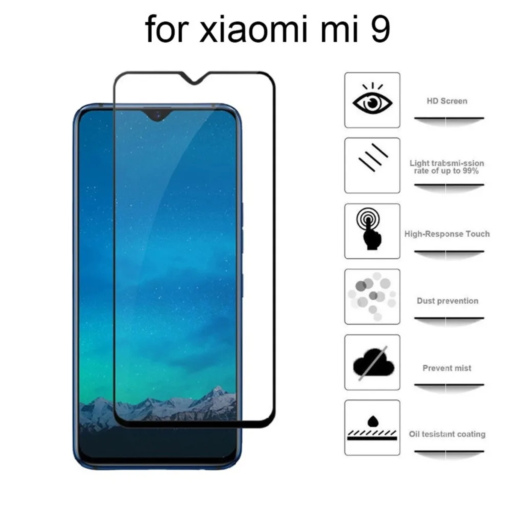 Защитное стекло на Ksiomi Xiomi Mi9 для Xiaomi Mi 9 Защита экрана Xaomi Xiaome полное покрытие