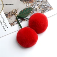 luxury real rabbit fur ball pompom cherry fluffy keychain jewelry accessories women bag purse charm chaveiro gift for her