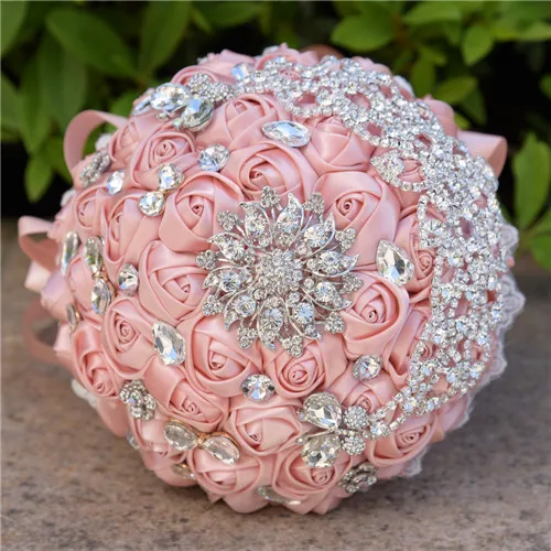 same as pic Wedding Bouquet Blush Bride Holding Flowers Artificial Bouquet Ribbon Rhinestone Pearl Bouquet Decoration Bride Groom Dance - Цвет: same as pic