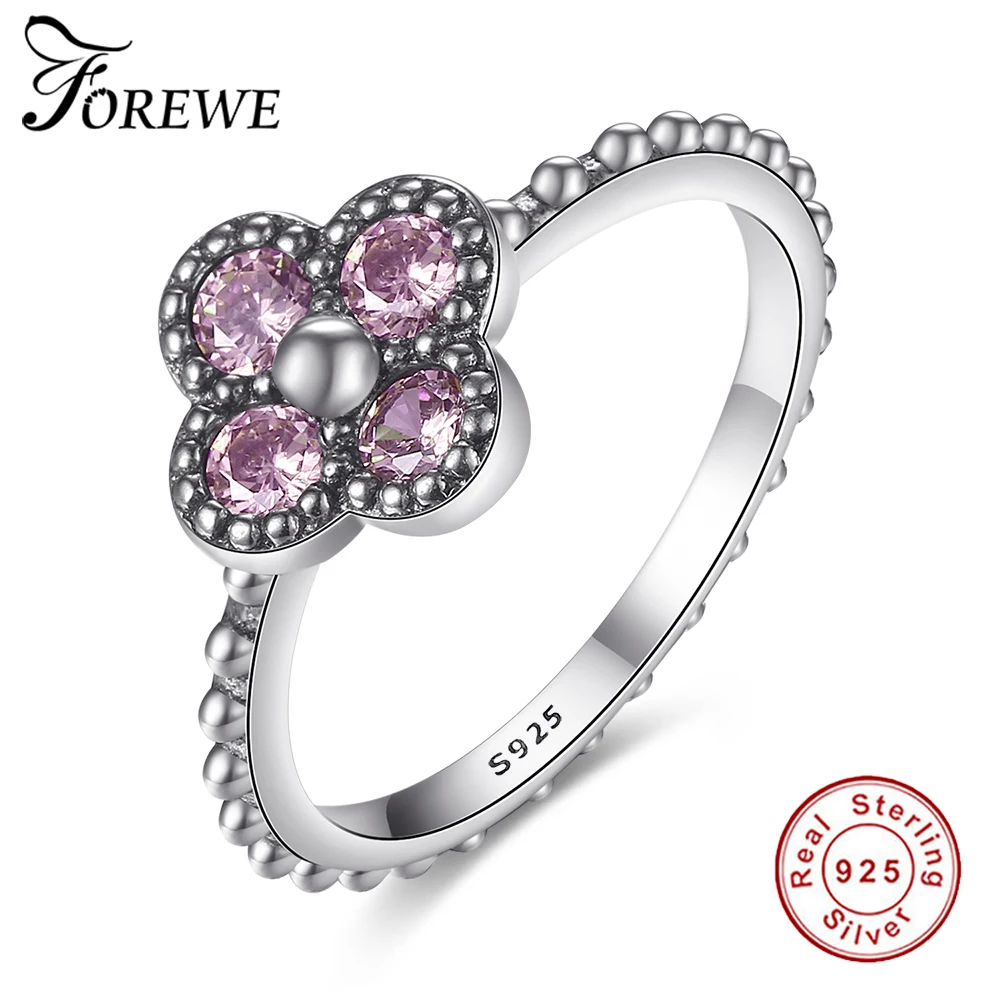 FOREWE Бренд Класса Люкс 100% Стерлингового Серебра 925 Розовый Клевер Кольца Перста