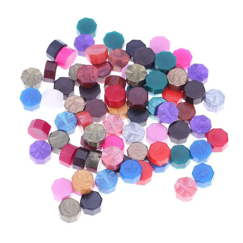 mixed colors 100 шт Восьмиугольные уплотнительные восковые бусины, набор латунных штампов, бисерные воски для свадебного поста, винтажный декор, инструменты для изготовления открыток - Цвет: mixed colors