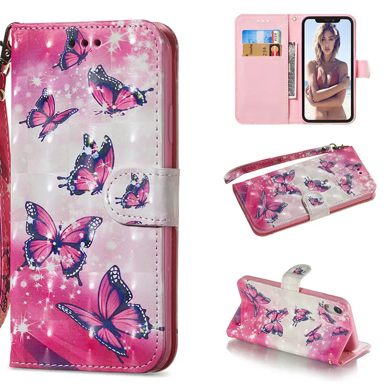 Purple Butterfly Фламинго для huawei P smart чехол Чехол-книжка кожаный чехол для huawei Коврики 20 10 lite Honor 8X Nova 3i телефонные чехлы B132 - Цвет: Purple Butterfly