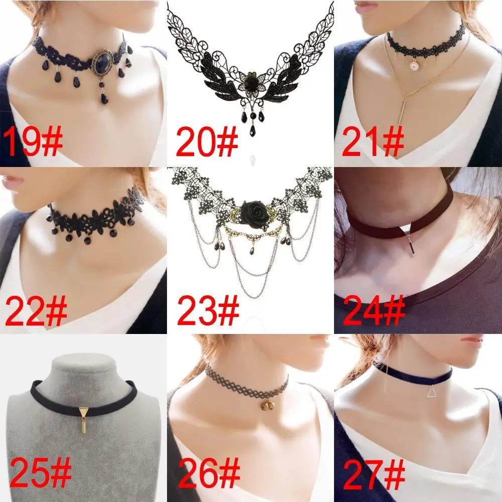 Винтажное черное ожерелье-чокер в стиле ретро ожерелье с подвеской ювелирные