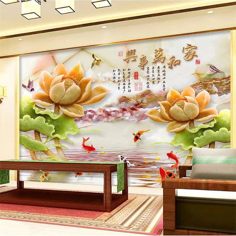Обои wellyu на заказ 3D обшивка нефритовый резной Лотос для дома и всего остального