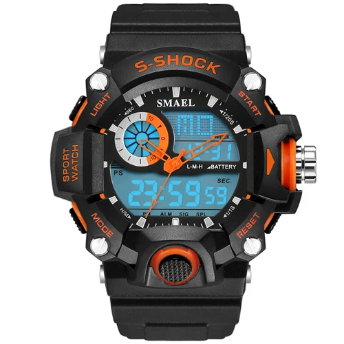 Новые модные спортивные часы для мужчин, водонепроницаемые, S-Shock, военные часы, светодиодный, кварцевые, двойной дисплей, для улицы, мужские наручные часы, Reloj Hombre - Цвет: orange