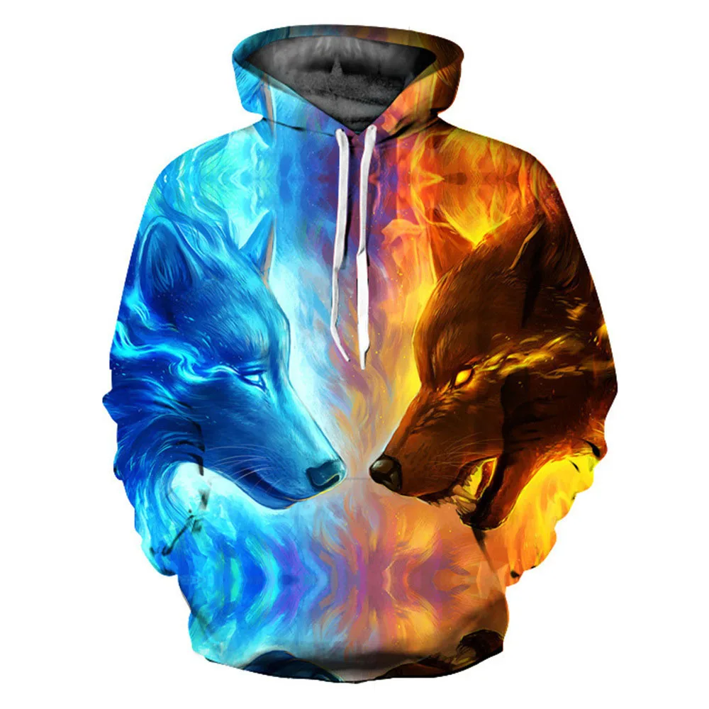 Ice Fire Wolf крутой пуловер мужские толстовки 3D принт животные большие размеры с