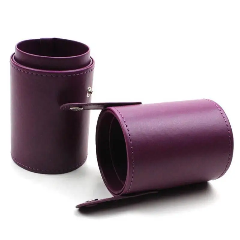 purple ELECOOL из искусственной кожи держатель для хранения макияжа Органайзер коробка для кисти для макияжа Ручка Косметическая чаша чехол коробка 15 типов - Цвет: purple