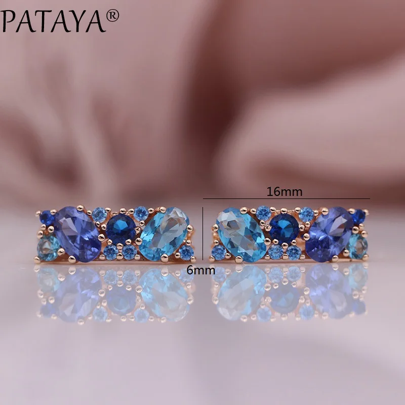 PATAYA, новинка, Микс, синие серьги для женщин, модные, свадебные, изысканные, Благородные Ювелирные изделия, 585, розовое золото, круглые, овальные, натуральный циркон, свисающие серьги
