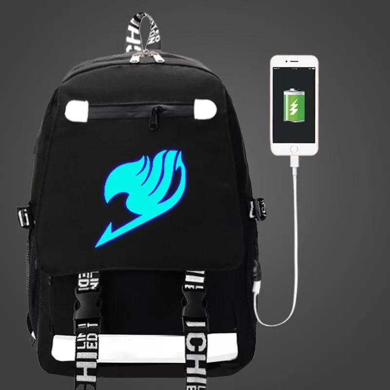 Сказочный аниме-рюкзак USB Сумка дорожная школьная светящаяся Книга сумка USB модная Подростковая сумка на молнии для ноутбука светится в темноте
