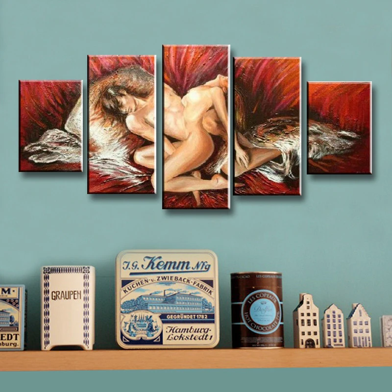 100%Hand-painted Texture Human Art Oil Painting 5pcs/set Abstract on Canvas For Living Room office Decoration(Free shipping) | Дом и сад