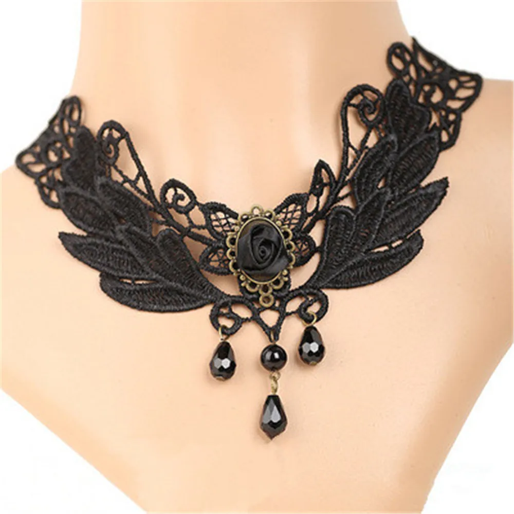 Женское винтажное кружевное ожерелье-чокер в готическом стиле большие стразы