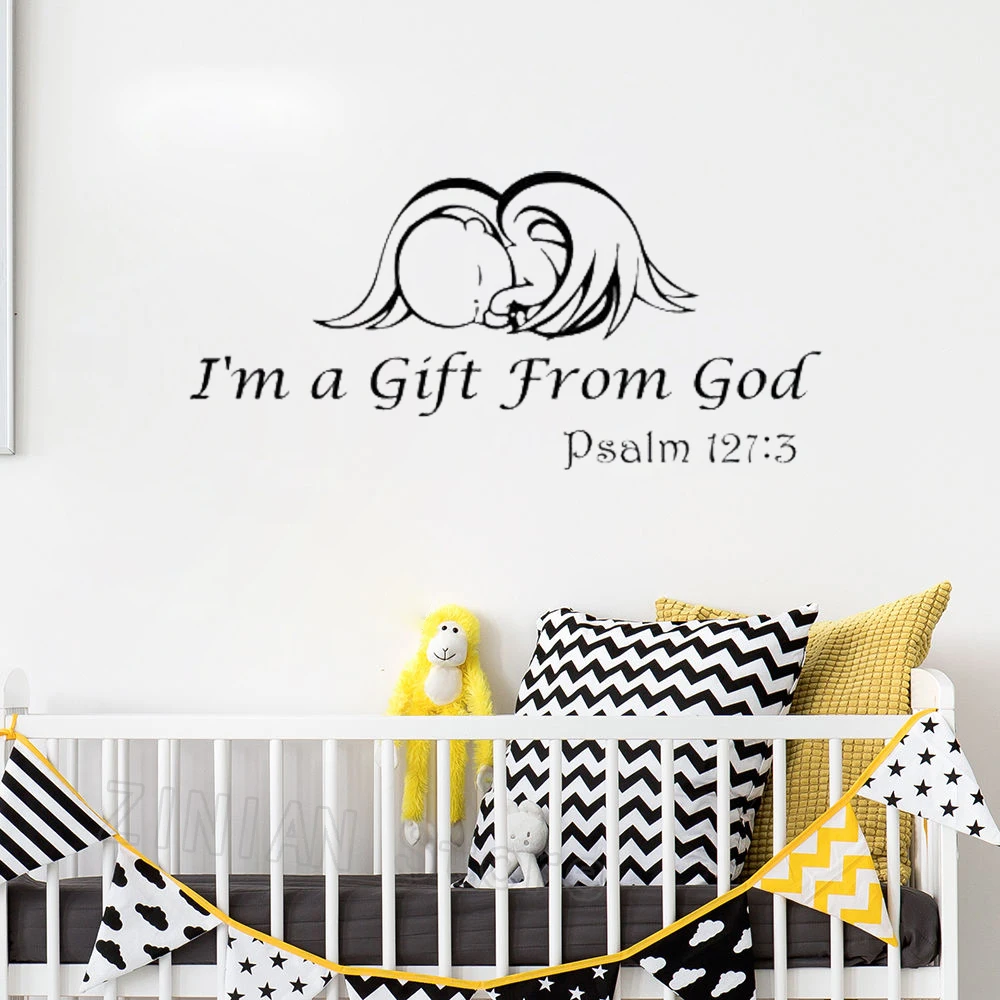 

Baby Nursery Vinyl Wall Stickers Quotes I'm a Gift From God Baby Angel Psalm 127:3 Baby Girl Boy Room Decor Wall Decals Z490