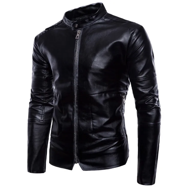Мужская кожаная куртка бомбер из ПУ кожи с воротником стойкой|leather jacket men|motorcycle