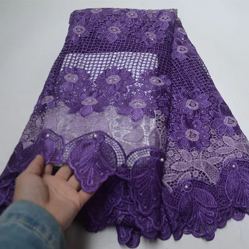 Нигерийская расшитая стразами Водорастворимая кружевная ткань Африканский