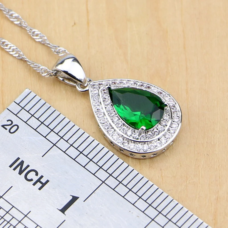Серебро 925 Свадебные Ювелирные наборы зеленый циркон белый CZ бусы для женщин
