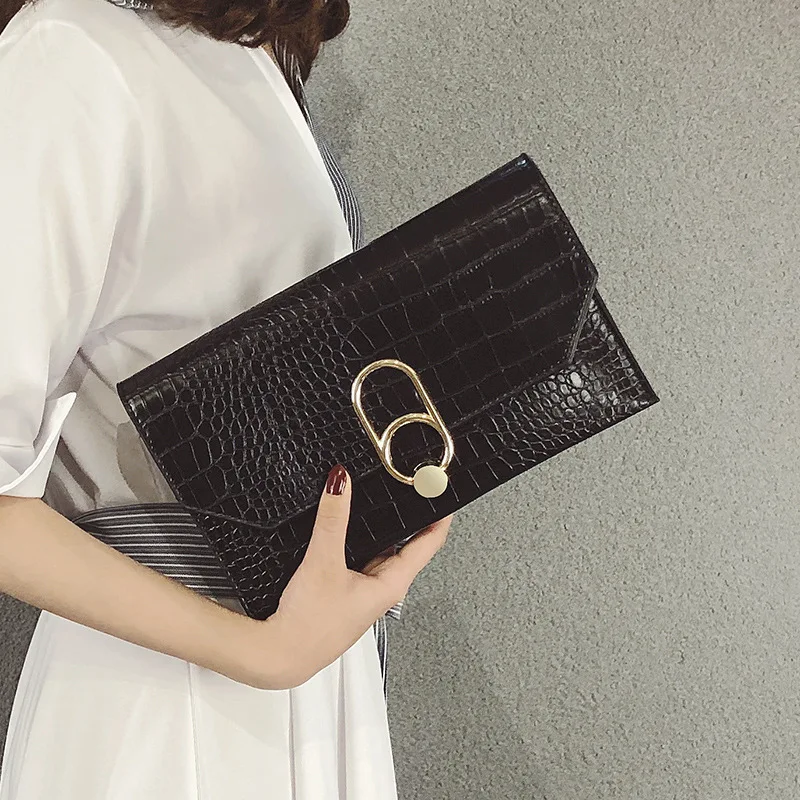 Винтажный кожаный дневной клатч женские сумки на плечо с крокодиловой цепочкой