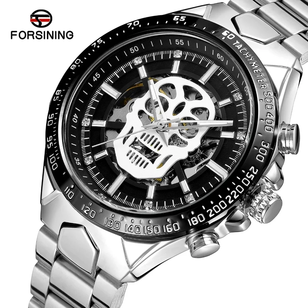 Forsining Men's Fashion Design Analog Skeleton Unique Dial Automatic Movement Stainless Steel Bracelet Wristwatch FSG8174M4 | Наручные