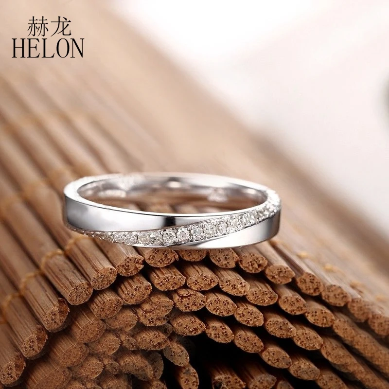 HELON Solid 14 к белое золото микро проложить 0.2ct натуральные бриллианты женское кольцо для помолвки свадьбы стильное юбилейное кольцо хорошее ювелирное изделие