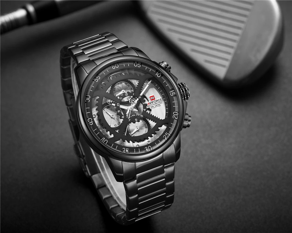 Новинка NAVIFORCE Роскошные Брендовые Часы мужские спортивные полностью Стальные кварцевые часы мужские 3ATM водонепроницаемые часы мужские военные наручные часы