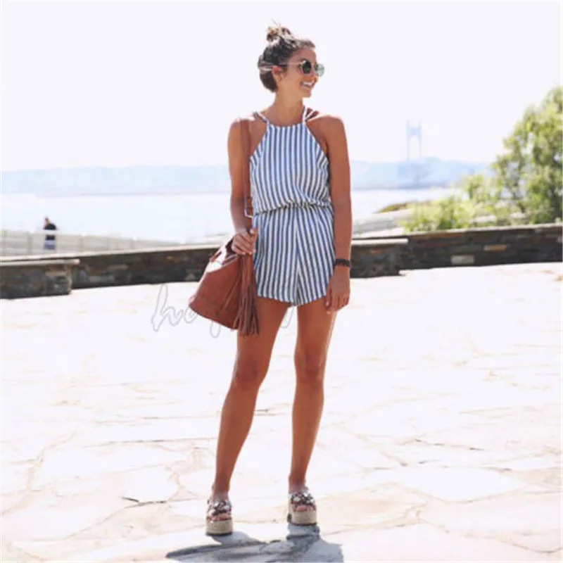 Летний Пляжный женский комбинезон без рукавов женские сексуальные комбинезоны с