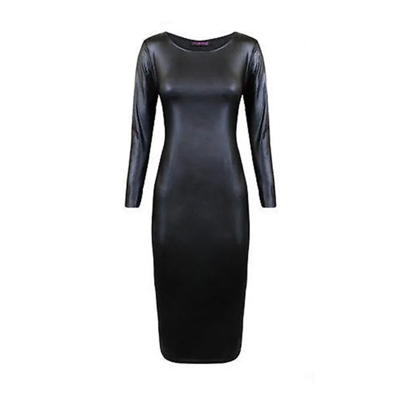 Фетиш ночной клуб боди из искусственной кожи Мокрый Вид Bodycon Эротическое платье