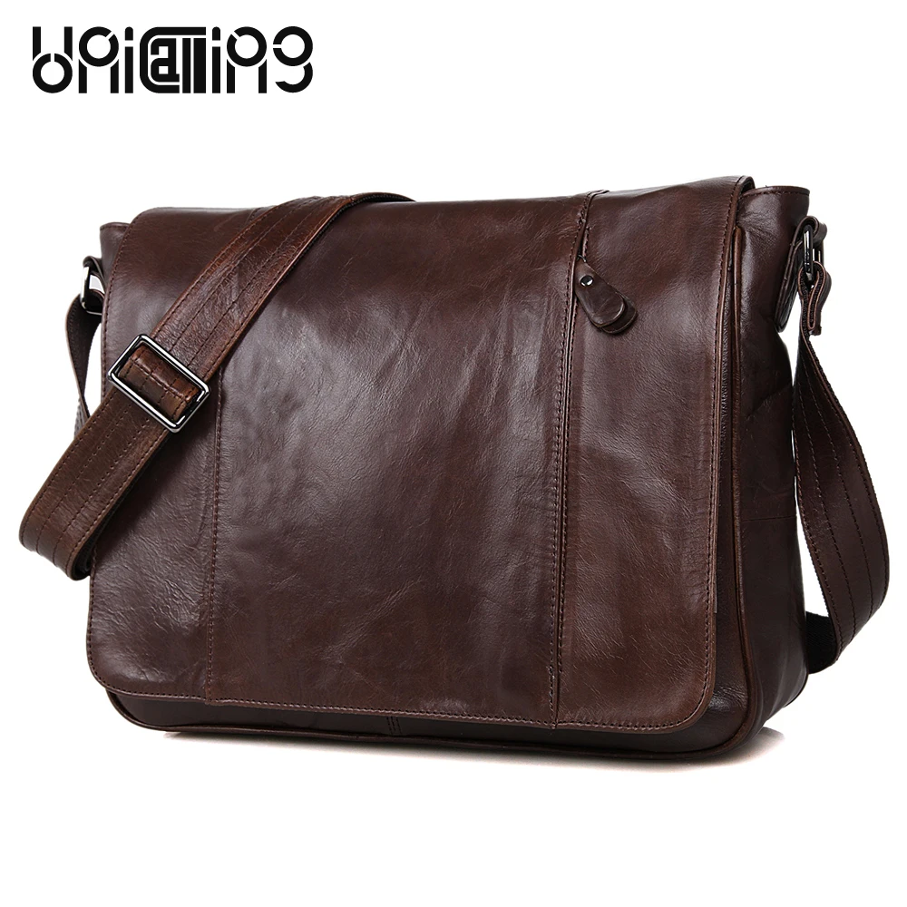 Сумка-мессенджер мужская кожаная одноцветная Модная Качественная сумка из